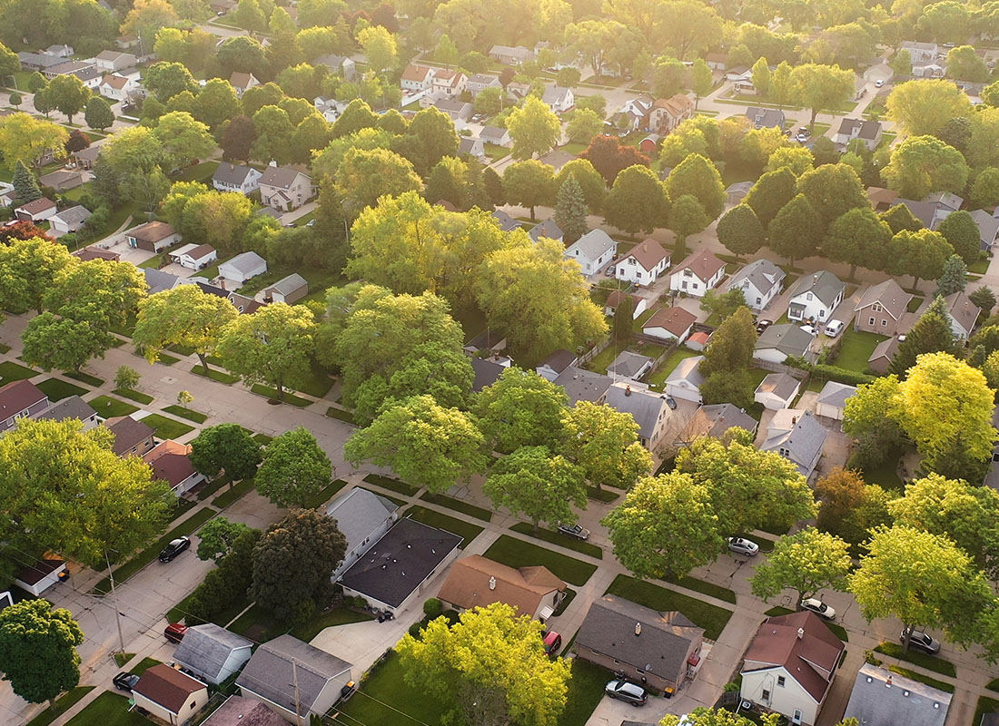 Edwardsville, IL - Aerial View of Residential Homes on a Sunny Day